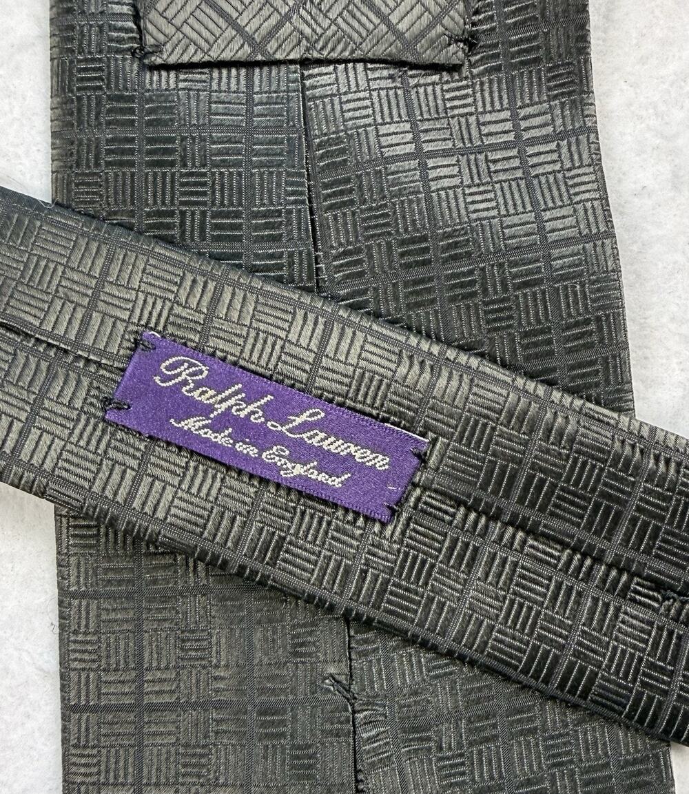 Ralph Lauren purple label tie black basket weave silk England Classic designer
